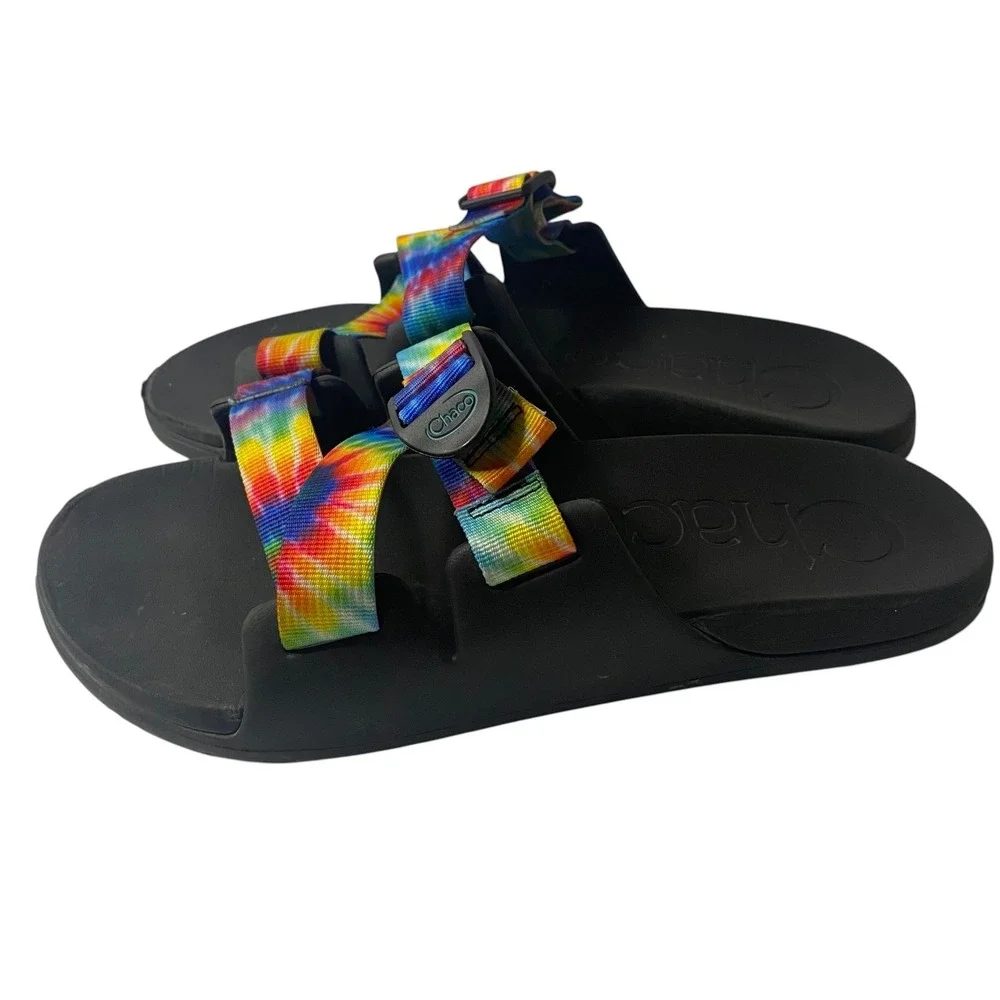 Chaco Chillos Slide Sandals Men 11 Black Rainbow Tie‎ Dye Adjustable Straps EVA